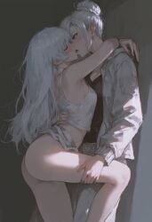 holding_leg kissing kizirugai rwby weiss_schnee white_hair winter_schnee yuri