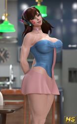 1girls 3d ass big_ass big_breasts blizzard_entertainment breasts brown_hair d.va exposed_breasts female female_only hagiwara_studio hana_song overwatch solo thick_thighs wide_hips