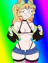 1girls artist_request banana_bus_squad blonde_hair cheek_bulge choker fishnet fishnet_clothing fishnet_legwear fishnet_stockings fishnets freckles freckles_on_face green_eyes jacket jacket_around_waist jacket_off_shoulders jacket_open jacket_partially_removed jacket_removed medium_breasts pastaroniravioli rainbow_background red_hair removing_clothing sole_female standing tagme thick_hips thick_legs thick_thighs thighhighs thighs thin_female thin_waist twitch_streamer two_tone_hair vanoss_crew virtual_youtuber vtuber wide_hips wide_thighs youtube youtube_avatar youtuber youtuber_girl
