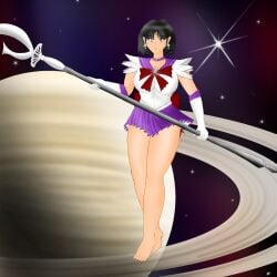 1girls barefoot big_boobs big_breasts bishoujo_senshi_sailor_moon black_hair boobs breasts feet female female_only female_solo gloves gloves_on gloves_only hotaru_tomoe purple_eyes sailor_saturn short_hair soles solo solo_female solo_only toes