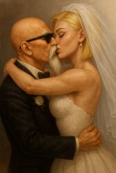 android_18 couple couple_(romantic) dragon_ball kissing master_roshi