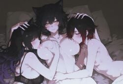 3girls big_breasts blake_belladonna breasts cat_ears kali_belladonna ruby_rose rwby sucking_nipples yuri