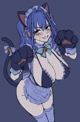 big_breasts blush cat_ears cat_gloves cat_paws cat_tail hololive hololive_english huge_breasts leon_kim ouro_kronii virtual_youtuber