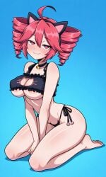 1girls ahoge ai_generated areola_slip areolae ass big_ass big_breasts bikini blue_background blush blush breasts cameltoe cat_ears cat_lingerie choker choker_bell cleavage cleavage_cutout curvaceous curvy curvy_female curvy_figure feet female female_only huge_ass huge_breasts huge_thighs kasane_teto large_ass large_breasts lingerie looking_at_viewer nipple_bulge red_eyes red_hair shiny_skin sitting solo solo_female thick_thighs thighs twin_drills underboob utau wide_hips