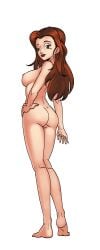 ass barefoot black_background breasts brown_eyes brown_hair cg cleft_of_venus completely_nude female from_behind full_body hand_on_own_hip hentai_heroes kinkoid kneepits large_breasts lipstick long_hair looking_at_viewer looking_back medium_breasts nipples nude official_art parody pussy regine_(hentai_heroes) simple_background smile solo standing transparent_background uncensored