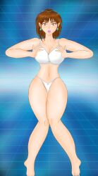 1girls anice_farm barefoot big_boobs big_breasts boobs bra bra_only breasts brown_eyes brown_hair earrings earrings_only feet female female_only female_solo panties panties_only short_hair solo solo_female solo_only sonic_soldier_borgman thong thong_only underwear underwear_only white_bra white_panties white_thong white_underwear