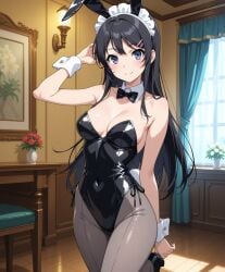 1girls ai_generated black_bunnysuit bluu_ai bunny_ears bunnysuit playboy_bunny sakurajima_mai seishun_buta_yarou_wa_bunny_girl_senpai_no_yume_wo_minai solo
