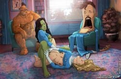 2boys 2girls alx_(fuckit) erection fantastic_four humor marvel partially_clothed pedro_pascal reed_richards she-hulk sue_storm the_thing_(marvel) tribadism yuri yuri_with_male_audience