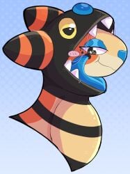 ampharos andromorph berri_(cheriappo) bodily_fluids cheriappo farigiraf feral fusion generation_2_pokemon generation_9_pokemon hi_res intersex neck_bulge nintendo open_mouth pokemon pokemon_(species) pokemon_fusion saliva saliva_string solo swallowing vore
