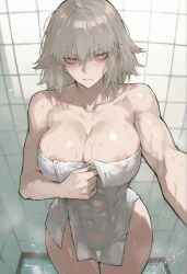 ai_generated big_breasts fate/grand_order fate_(series) jeanne_alter jeanne_d'arc_(fate) kizirugai shower towel wert white_hair