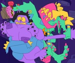 2girls assisted_exposure bratty_(undertale) breasts catty_(undertale) female nude peeppepi tagme undertale
