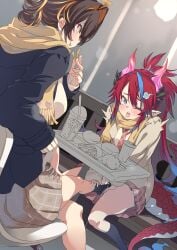 ahe_gao bare_thighs blush endless_(idol_corp) female_footjob female_orgasm femdom former_idol_corp_member fully_clothed idol-en idol_corp juna_unagi kai_saikota public sitting_at_table stealth_masturbation trembling under_the_table wet_pussy winter_clothes yuri