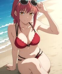 1girls ai_generated bikini bluu_ai chainsaw_man makima_(chainsaw_man) red_bikini solo sunglasses swimsuit