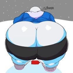 ass ass ass_bigger_than_head ass_focus big_butt english_text huge_butt jacket male male_only overweight presenting_hindquarters sandals sans shorts socks wardrobe_malfunction yifforroarts