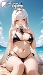 1girls 2026 ai_assisted ai_generated anime artist_name beach big_breasts bikini black_bikini blanc blanc_(nikke) blue_sky breasts bust busty cloud explicit goddess_of_victory:_nikke hi_res high_quality high_resolution highres large_breasts long_hair mole navel outdoors patreon patreon_username sand shore side-tie_bikini side-tie_panties sitting sky skypassion solo stable_diffusion swimsuit very_long_hair water watermark yellow_eyes
