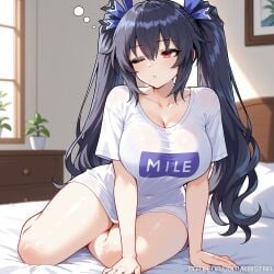 1girls ai_generated bed big_breasts black_hair breasts choujigen_game_neptune female female_focus female_only hair_ribbon heart heart-shaped_pupils huge_boobs huge_breasts kaistar large_boobs large_breasts light-skinned light-skinned_female light_skin looking_away neptunia_(series) noire noire_(neptunia) one_eye_closed patreon red_eyes ribbon shiny shiny_skin sleepy solo solo_female solo_focus tired twintails white_skin white_skinned white_skinned_female