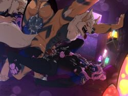 absurd_res anal anal_sex anthro arcanine ass ball_size_difference balls balls_deep bedroom bedroom_eyes big_dom_small_sub bodily_fluids breath canid canine canis cum cum_in_ass cum_in_mouth cum_inside cum_on_balls cum_on_face cum_on_self cum_pool cum_pooling dewclaw domestic_dog dominant dominant_male drooling duo erection french_kissing fur generation_1_pokemon genital_fluids genitals hair heart_symbol hi_res hope_(hopethehusky) husky kissing knot lamp lava_lamp light male male/male male_penetrated male_penetrating mammal markings moonlight motion_lines musclegut muscular narrowed narrowed_eyes nintendo nipple_piercing nipples nordic_sled_dog nude panting penetration penis piercing pokemon pokemon_(species) saggy_balls saliva seductive sex sinningfox size_difference spitz star submissive submissive_male tail tail_wraps tattoo text wraps