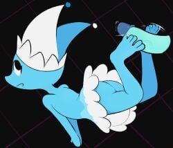 2d ass blue_body blue_skin butt darkner deltarune deltarune_chapter_4 disembodied_penis feet footjob hands_together jester_cap jester_hat kris_(deltarune) looking_back mizzle_(deltarune) mrdegradation no_toenails penis simple_background skirt smile smiling toes water water_elemental
