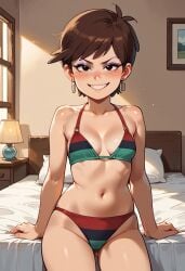 1girls ai_generated bedroom blush bra brown_hair civitai cleavage earrings eyeshadow freckles grin indoors luna_loud nickelodeon pan-african_bikini pan-african_flag panties short_hair small_breasts solo the_loud_house