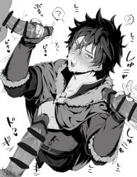 blush cum_on_face gangbang gay handjob iwatani_naofumi male male_focus male_only msg surrounded_by_penises tate_no_yuusha_no_nariagari the_rising_of_the_shield_hero yaoi