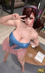 1girls 3d ass big_ass big_breasts blizzard_entertainment breasts brown_hair d.va exposed_breasts female female_only hagiwara_studio hana_song overwatch solo thick_thighs wide_hips