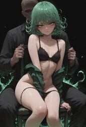 ai_generated green_hair lingerie one-punch_man panties_down petite removing_clothing small_breasts tatsumaki