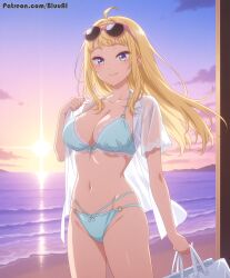 1girls ai_generated bikini blonde_hair blue_bikini bluu_ai dosanko_gal_wa_namara_menkoi fuyuki_minami solo swimsuit