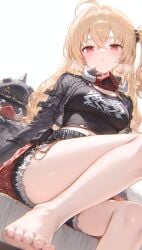 ai_generated blonde_hair booty_shorts feet fur_trim luciana_de_montefio petite small_breasts zenless_zone_zero