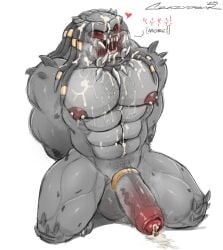 2025 abs alien anthro areola arms_tied balls barazoku barbell_piercing bodily_fluids bound crazydrak cum cum_in_mouth cum_inside cum_on_chest cum_on_face dated dreadlocks erection foreskin front_view genital_fluids genital_piercing genitals grey_balls grey_body grey_penis hi_res humanoid humanoid_genitalia humanoid_penis kneeling male muscular muscular_humanoid muscular_male narrowed_eyes nipple_barbell nipple_piercing nipples nude open_mouth pecs penis penis_piercing piercing predator_(franchise) prince_albert_piercing red_eyes red_nipples signature simple_background solo white_background yautja