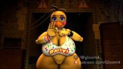 animatronic anthro anthropomorphic bbw female five_nights_at_freddy's_2 fnaf hand_gesture partially_clothed smug smug_face suggestive toy_chica_(fnaf)