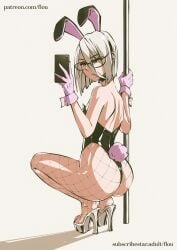 1boy ass big_ass bubble_butt bunny_boy bunny_ears bunny_tail bunnysuit cellphone crouching fat_ass femboy fishnets flou flou_(character) glasses gloves heels huge_ass large_ass male male_only phone pole pole_dancing selfie shoes solo squatting stripper_pole thick_ass thick_thighs white_hair wide_hips yellow_eyes
