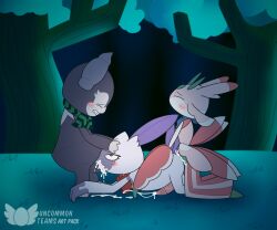 6:5 anal anal_sex animal_genitalia animal_penis anthro ass balls big_penis blush bodily_fluids chest_gem claws closed_eyes cum cum_in_ass cum_in_mouth cum_inside cum_while_penetrated eye_roll feline_genitalia feline_penis fellatio feral forehead_gem forest fur gem generation_7_pokemon generation_8_pokemon genital_fluids genitals green_body group group_sex hi_res hisuian_form hisuian_sneasel horn humanoid_genitalia humanoid_penis indeedee insect_wings kamek_sans kerchief kneeling looking_pleasured lurantis male male/male nintendo oral penetration penile penile_spines penis penis_in_mouth pink_body plant pokemon pokemon_(species) pokemon_mystery_dungeon purple_body purple_fur red_eyes regional_form_(pokemon) scarf sex spike_chunsoft spitroast tapering_penis threesome tree trio white_body wings