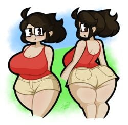 1girls big_ass big_breasts breasts clothed colleen_(jinnsart) colored_sketch female female_only glasses jinnsart looking_at_viewer no_color pac-man_eyes sketch smile solo thick_thighs