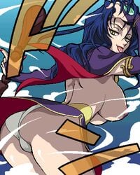 1girls areola ass blue_hair breasts breath_of_fire breath_of_fire_i breath_of_fire_ii clothing deis female fjym2 large_breasts lipstick long_hair lowres nipples oekaki panties pantyshot skirt solo teeth tongue upskirt yellow_eyes