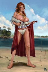 beach big_breasts blue_eyes breasts cameltoe clothing erect_nipples farm_girl farmgirl female huge_breasts ivan_flores large_areolae malon nintendo nipples ocarina_of_time panties pointy_ears ranch_girl red_hair straight_hair the_legend_of_zelda wet