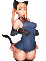 animal_ears armpits bare_shoulders black_gloves blonde_hair blue_eyes bow bowtie breasts cameltoe cat_ears cat_tail choker collar dead_or_alive dead_or_alive_5 detached_sleeves elbow_gloves embarrassed erect_nipples fake_animal_ears female female_only frilled_legwear frilled_leotard frills frown fumio_(rsqkr) gloves hairband halterneck hips human kemonomimi_mode leotard light-skinned_female long_hair marie_rose marie_rose_(devilish_servant_against_the_splashing_waves) one-piece_swimsuit paw_pose petite pout sideboob simple_background sketch skin_tight solo swimsuit tail teenage_girl teenager thighhighs thighs tied_hair turtleneck twintails white_background