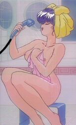bathroom breasts cap female female_only human large_breasts nipples ranma_1/2 screencap shampoo_(ranma_1/2) shower solo towel wet