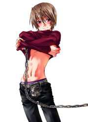 artist_request blush bondage bulge chained clothed_erection cute death_note erection light_yagami male_only penis shirt_lift