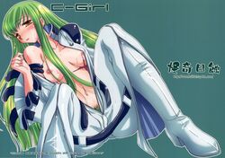 amber_eyes blush breasts c.c. code_geass female green_hair long_hair pubic_hair scar yellow_eyes