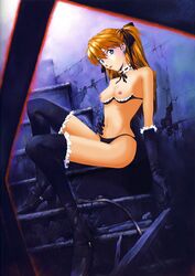 accurate_art_style asuka_langley_sohryu bra breasts cupless_bra gothic high_resolution lingerie neon_genesis_evangelion open_cup_bra orange_hair panties photoshop sadamoto_yoshiyuki small_breasts stockings straight_hair underwear