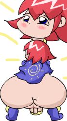 anus ass blue_eyes blue_hair blush bottomless copyright_request female no_mouth pink_hair pussy red_hair shoes short_hair transparent_background