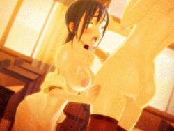 animated black_hair blue_eyes breasts censored cum cum_in_mouth cum_on_body cum_on_breasts cum_on_upper_body fellatio futa_on_female futanari gif himesaki_orie hybrid_animation intersex lowres oral penis swallowing thighhighs tinklebell tsukiakari_no_raspberry