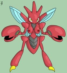 3pac breasts color exposed_breasts female female_only front_view pokemon scizor solo