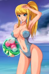 female female_only human metroid metroid_(creature) nintendo pointy_chin samus_aran see-through sigurdhosenfeld solo swimsuit