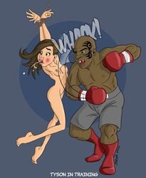 abuse beaten bondage boxing boxing_gloves brown_hair human_punching_bag mike_tyson ryona sinope small_breasts tagme tattoo