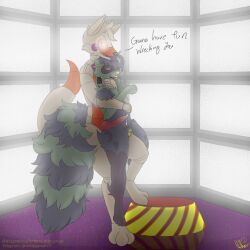animatronic anthro asphyxiation bodily_fluids canid canine choking dripping duo five_nights_at_freddy's five_nights_at_freddy's_world flaccid fledgedragonfox fox genital_fluids genitals holding_partner imminent_sex knot knotted_penis lolbit_(fnaf) lolbit_(male) machine male male/male mammal nikki_(skoomotta) penis precum precum_drip procyonid raccoon robot scottgames tongue tongue_out