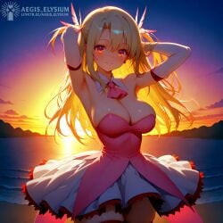 1girls 2025 adult adult_woman aegis_elysium afternoon afternoon_sky ai_generated alternate_breast_size arm_up armpit armpits arms_up big_breasts blushing_at_viewer blushing_female braless breasts cleavage close-up cloud clouds cute day daylight detailed_background detailed_shading dress elbow_gloves fate/stay_night fate_(series) female female_focus female_only gloves hair_ornament headpiece hi_res high_quality high_res high_resolution huge_breasts illyasviel_von_einzbern lake lakeside large_breasts light long_hair magical_girl magical_girl_outfit medium_skirt mount mountain mountains nervous night older older_female photoshoot pose pov praise_the_sun prisma_illya red_eyes sand seductive_look shiny shiny_skin short_skirt shy skindentation skirt sky solo solo_focus sun sunlight sunset sunset_sky sunshine thick_breasts tiara topless topless_female tree trees upper_body very_long_hair water watermark waves white_hair