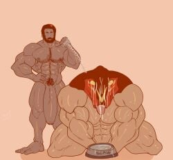 age_difference aged_up ahe_gao anthro barazoku big_penis blush bodily_fluids body_hair bound bowl canon_x_oc chained chains chest_hair container cum cum_in_bowl cum_in_container cum_in_mouth cum_inside cum_on_face degradation dinosaur dominant dominant_human dominant_male genital_fluids genitals hairy helpless hi_res huge_cock human humiliation hyper hyper_genitalia hyper_penis king_of_dinosaurs king_of_fighters kneeling looking_pleasured male male/male male_on_bottom male_on_top mammal mature_anthro mature_male muscular muscular_anthro muscular_male nipples older_anthro older_human on_bottom on_top penis pinumontbalou prehistoric_species reptile saurischian scalie scar size_difference slave small_dom_big_sub snk submissive submissive_anthro submissive_male sweat tears tears_of_pleasure theropod tongue tongue_out tyrannosaurid tyrannosauroid tyrannosaurus tyrannosaurus_rex
