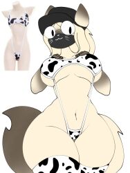 anthro bikini black_cap black_hat cap cow_print cow_print_bikini cow_print_thighhighs exposed_belly exposed_hips felid felid_humanoid feline feline_humanoid female_only furry furry_female glasses hands_on_breasts hat hip_cleavage hourglass_figure looking_at_viewer looking_forward mask masked_female oc sam_(the_mag) sling_bikini the_mag thighhighs two-tone_fur wearing_glasses wearing_mask
