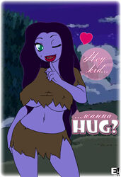 2012 adventure_time alpha_hug_wolf beauty_mark big_breasts black_hair breasts cartoon_network english_text female hair humanoid mindsedge navel nipple_bulge purple_skin seductive solo tagme text underboob wink